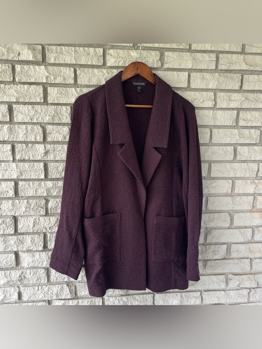 Eileen Fisher Maroon Textured Open Front Jacket Size Small